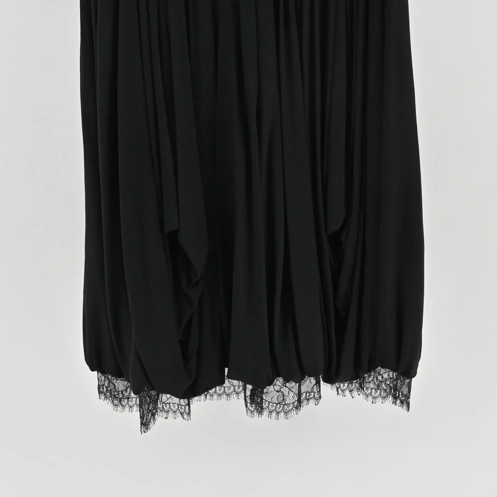 BCBGMAXAZRIA Kore Lace Strapless Mini Dress Size XS Black Goth Ruched Bubble Hem